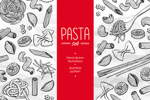 Pasta Set. Hand Drawn Illustration