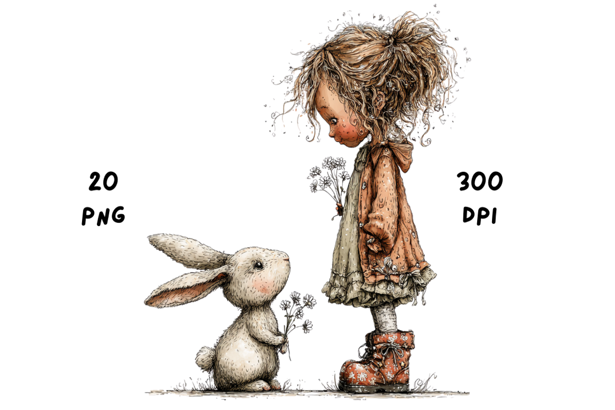 Whimsical Floral Girl and Bunny, an Animal Illustration by GiraffeCreative (Photo 18 of 20)