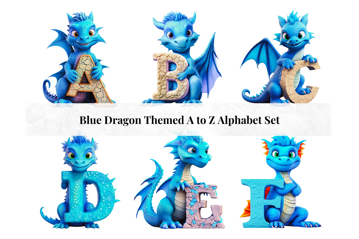 Blue Dragon Alphabet Letters, a Decorative Illustration by Creative Art By SamM (Photo 1 of 10)
