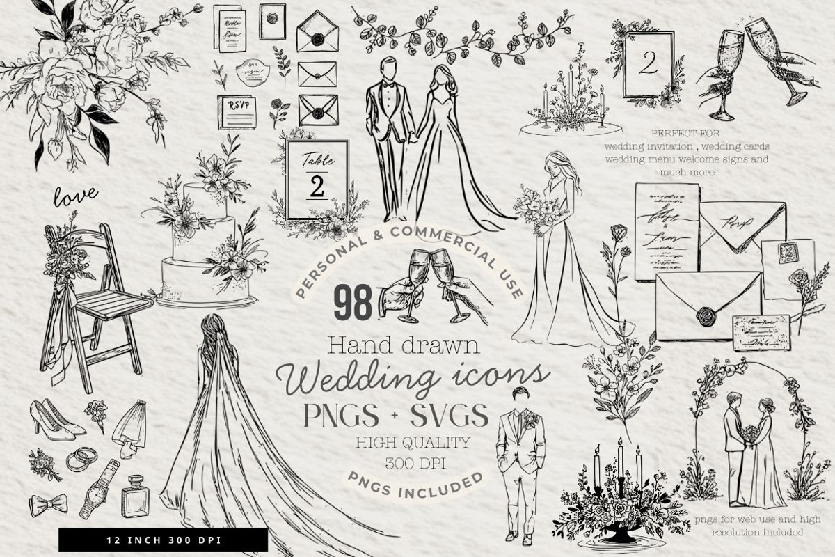 Wedding Clipart Icons Line Art black, a Person Illustration by artinspirestudio (Photo 9 of 9)