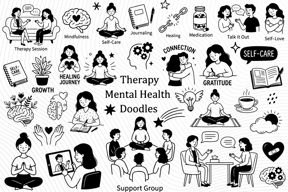 Mental Health & Therapy Doodle Illus, a Person Illustration by PassionPNGcreation (Photo 1 of 5)