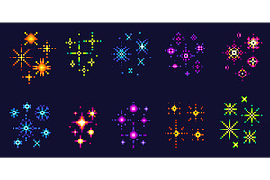 Pixel style fireworks. Art colorful, an Illustration by Valerie Bodnar