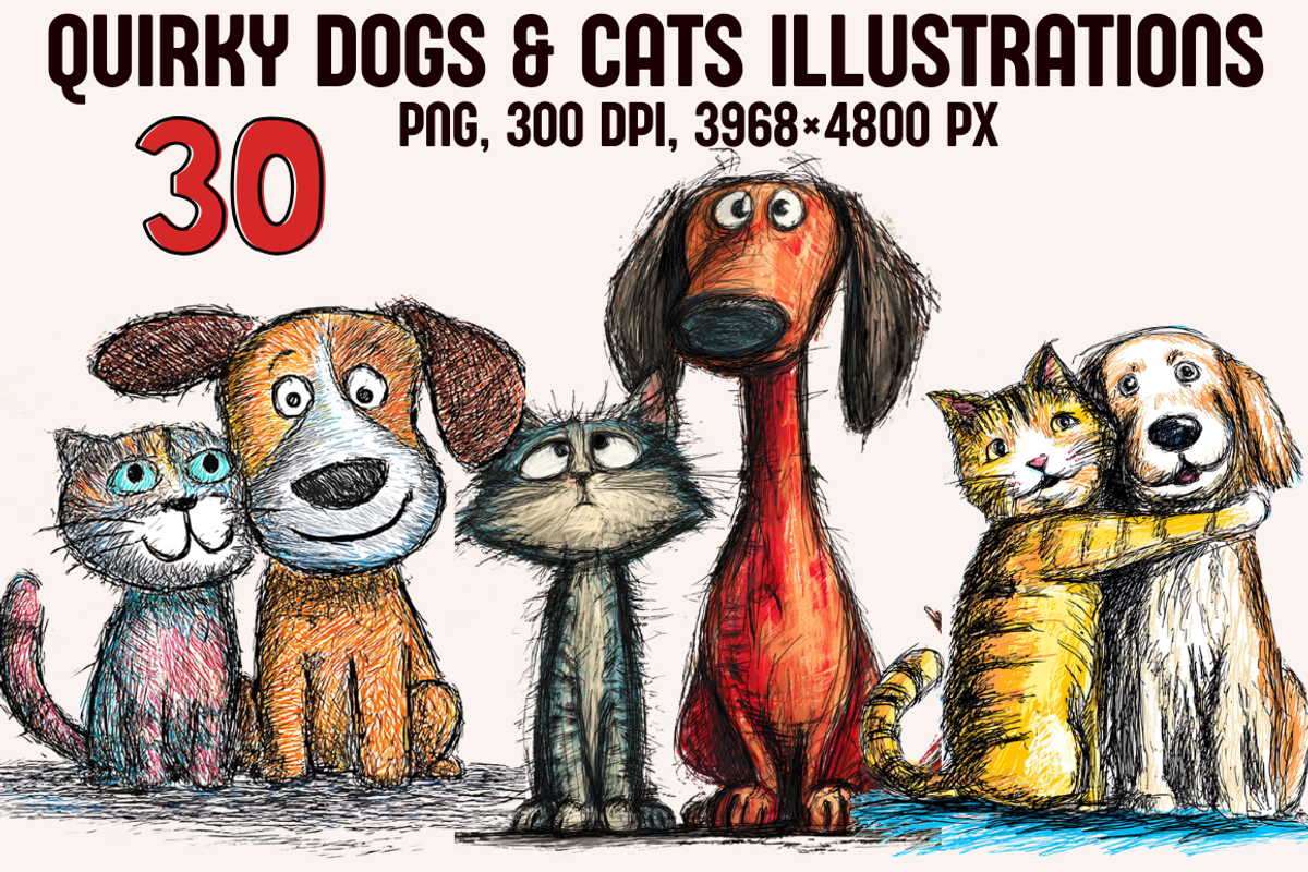 Quirky Dogs & Cats Illustrations, an Animal Illustration by PrintHaven Designs (Photo 1 of 9)