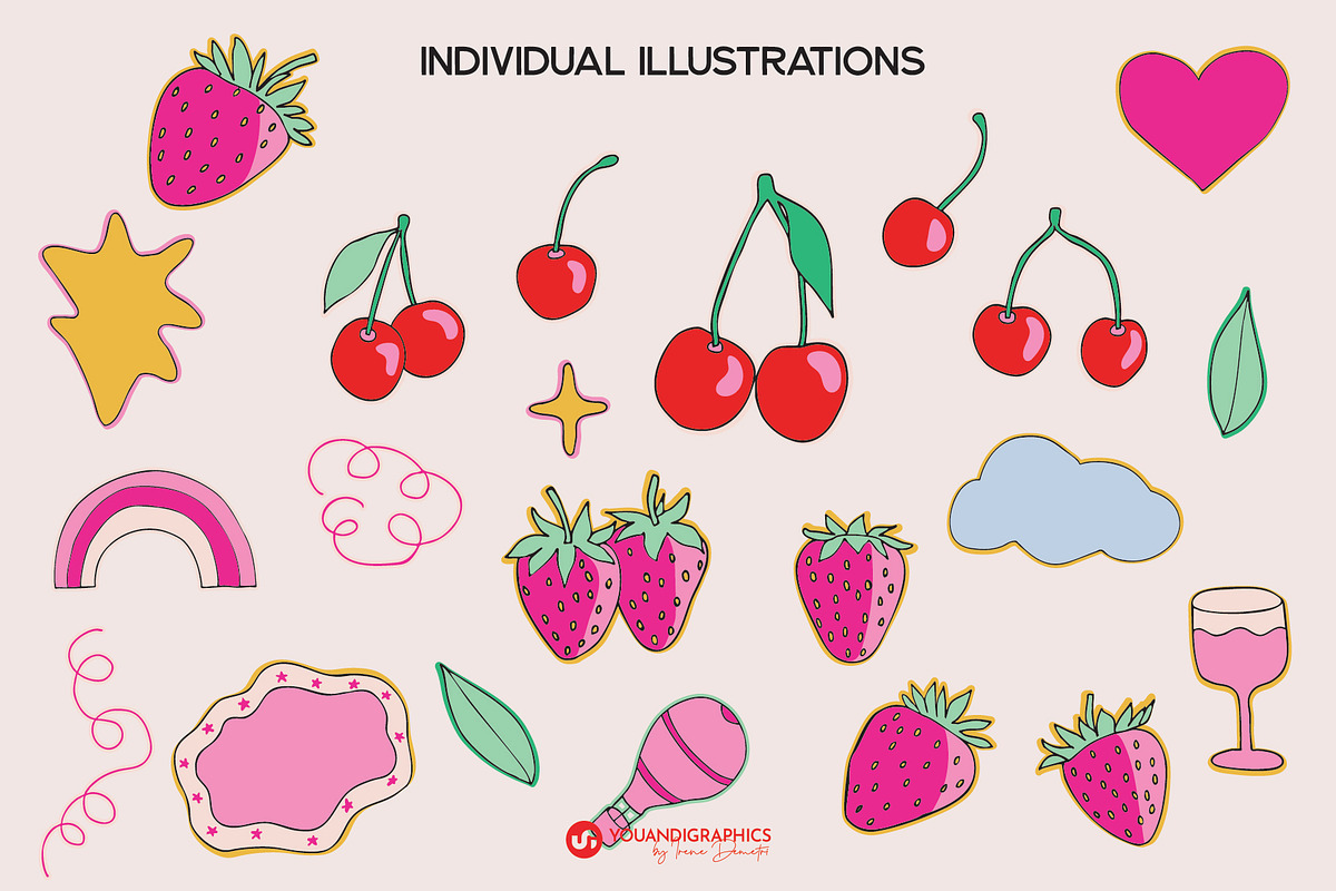 Strawberries & Cherries Graphics Set, a Graphic by Youandigraphics (Photo 11 of 15)