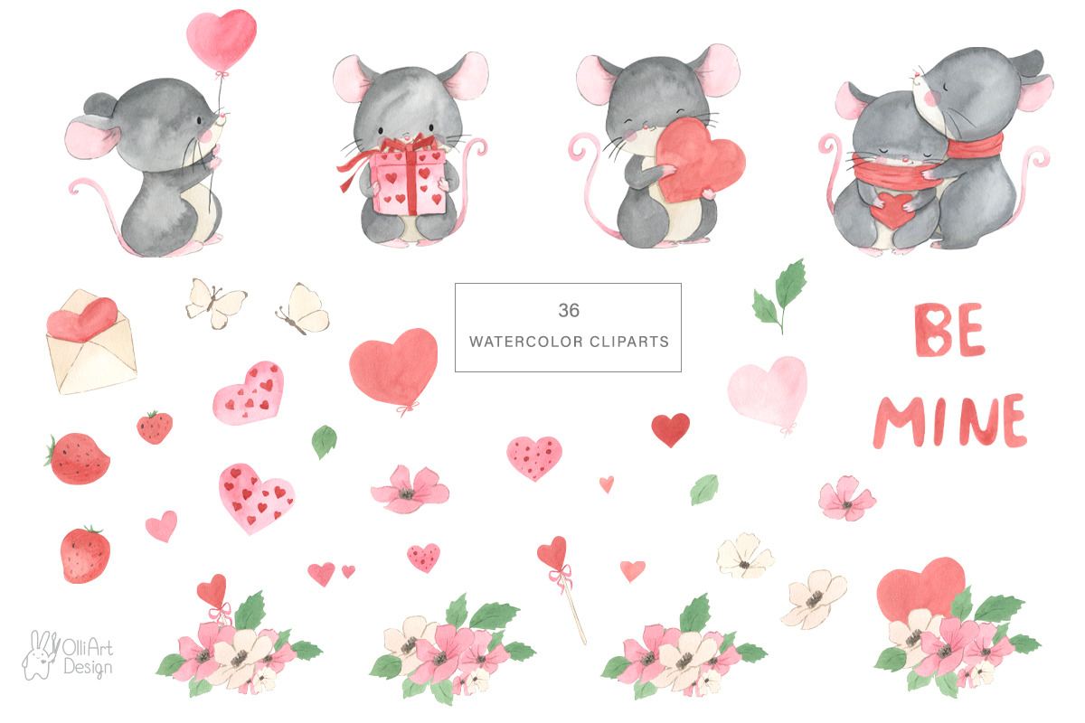 MOUSE clipart. Watercolor cute mice, an Animal Illustration by OlliArtDesign (Photo 2 of 5)