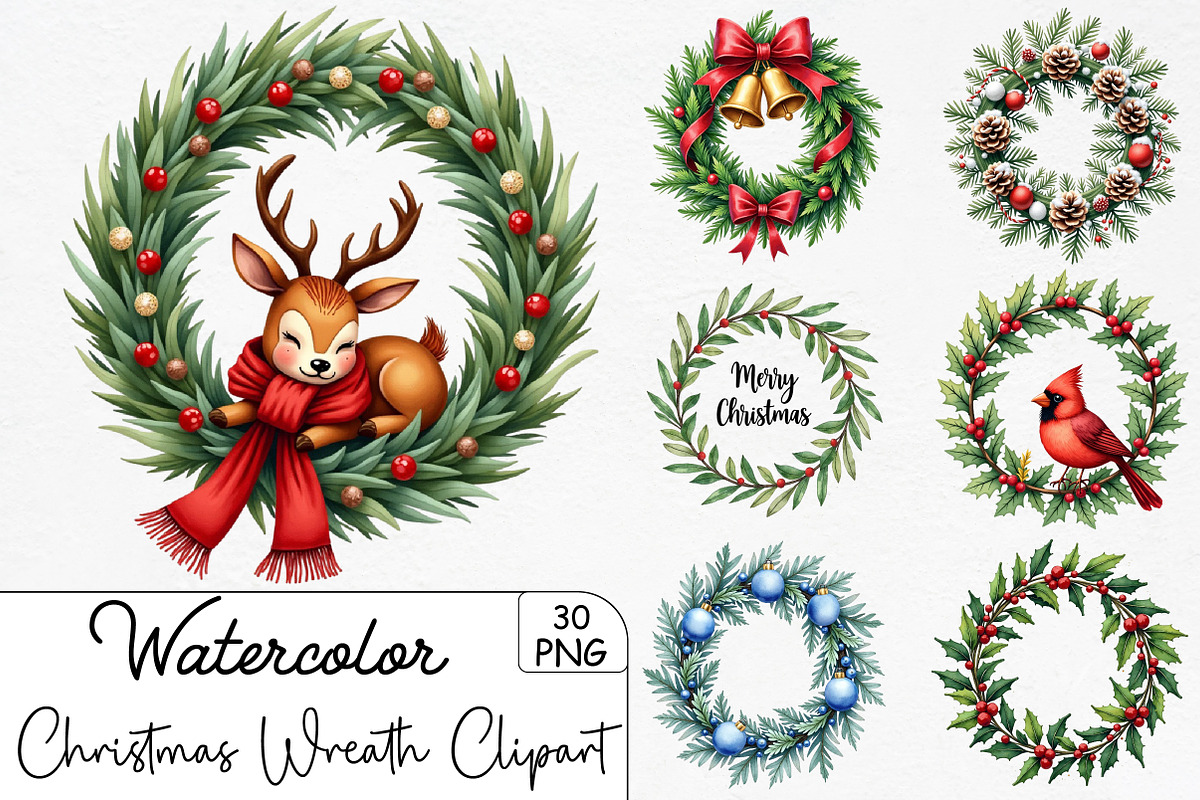 Christmas Wreath Sublimation Clipart, an Illustration by CrexoraLab (Photo 1 of 5)