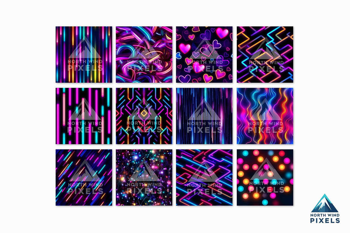 12 Neon Glow Digital Papers, a Pattern Graphic by NorthWindPixels (Photo 2 of 4)