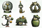 Whimsical Christmas Cats Clipart, an Illustration by Creative Art (Thumbnail 6 of 10)
