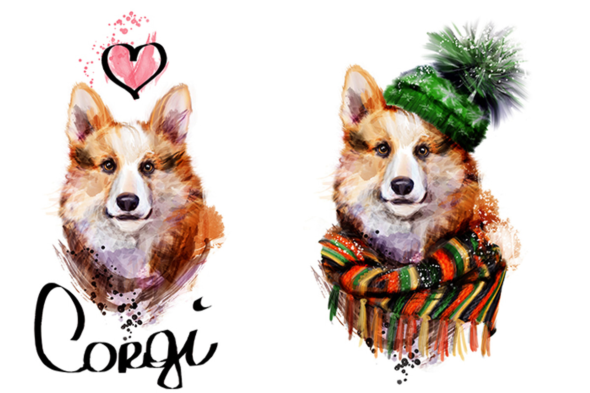 Set corgi dog fineart .6 styles, an Animal Illustration by art_mouse (Photo 2 of 7)