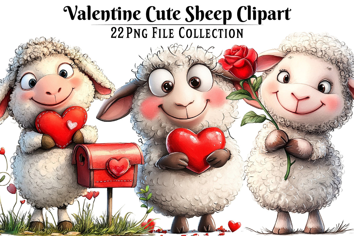 Valentine's Day Sheep Clipart Bundle, an Illustration by Dream Creation (Photo 1 of 5)