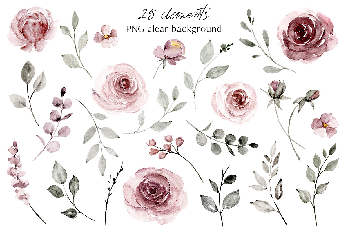 Dusty pink roses watercolor paint, an Illustration by Larisa Maslova (Photo 4 of 8)