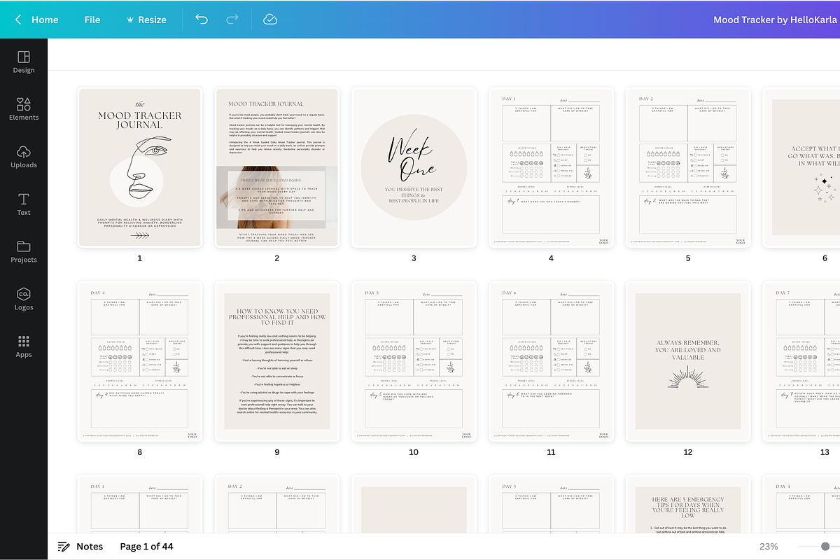 Mood Tracker Journal Canva Template, a Presentation Template by HelloKarla (Photo 6 of 6)
