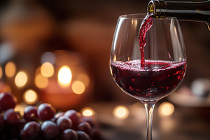 Red wine pouring into a glass, a Photo by Beautiful things