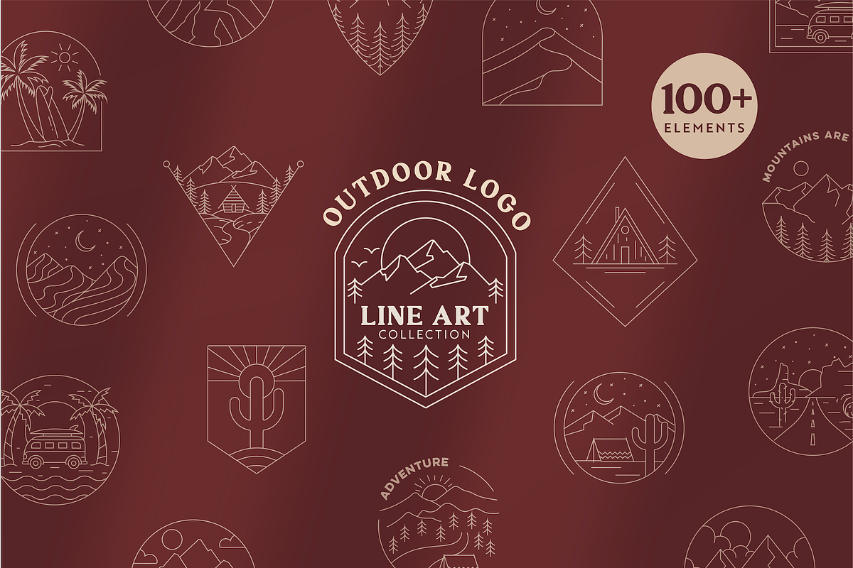 Outdoor Line Art Graphic Set, a Branding & Logo Template by Ellen Carty Design (Photo 1 of 12)