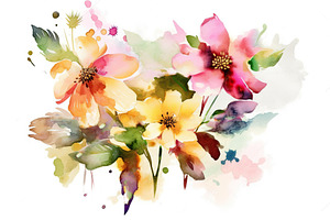 Watercolor Illustration Of Flowers