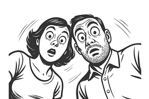 Surprised couple looking down, a Person Illustration by AlexArt