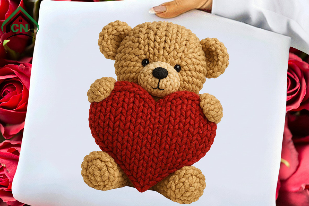 Knitted Teddy Bear with Heart Png, an Illustration by Craft Nest (Photo 1 of 7)
