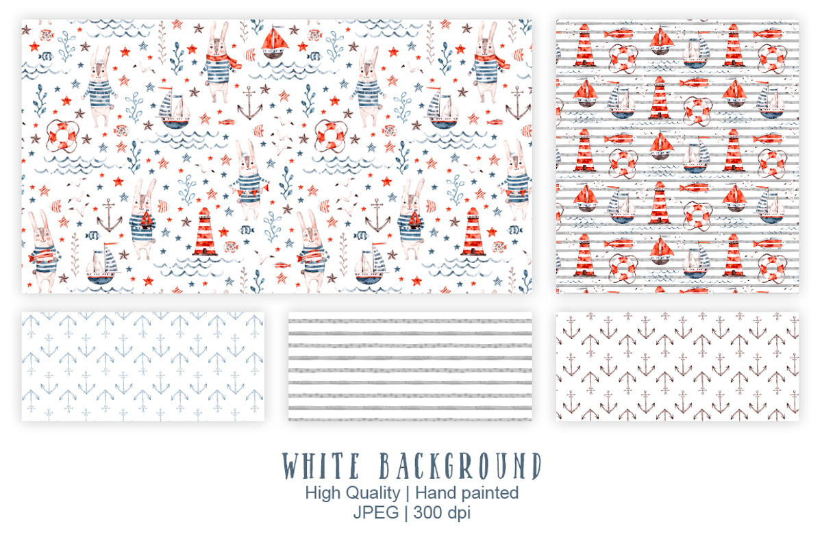 Nautical cute sea seamless patterns, a Pattern Graphic by UlitkaStudio (Photo 4 of 17)