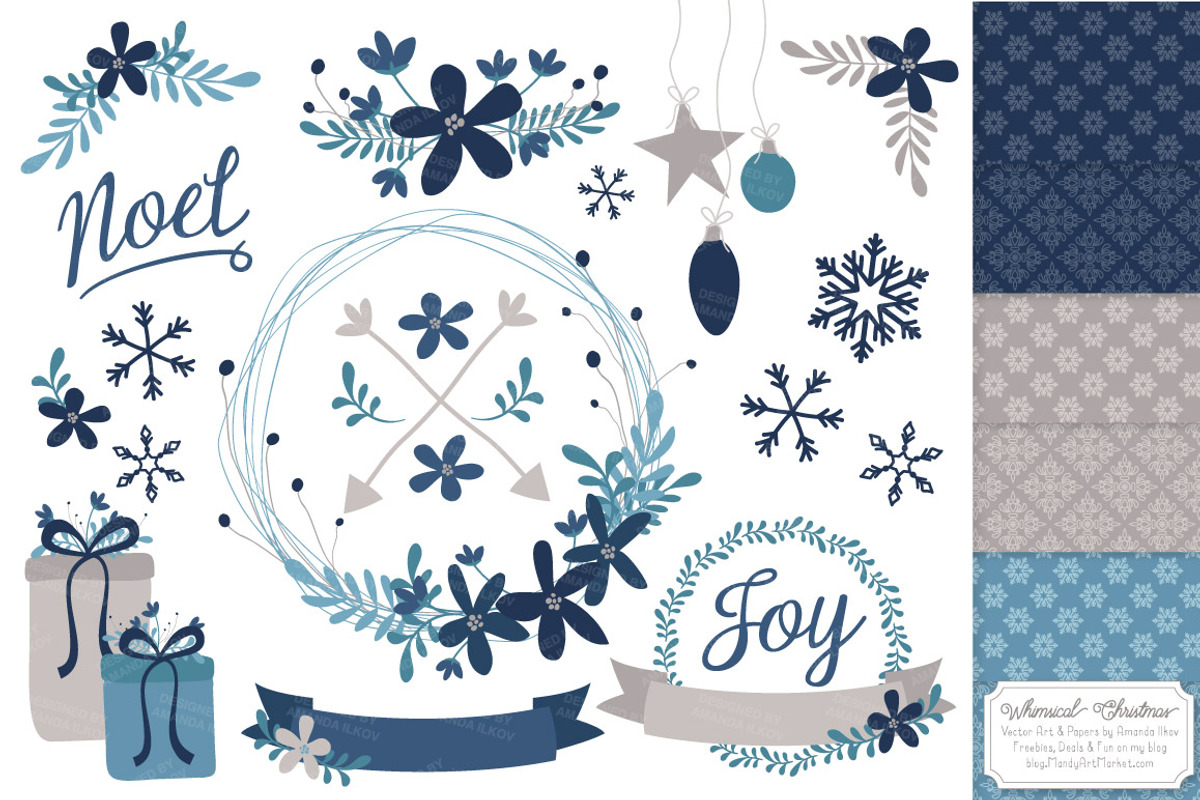 Navy Christmas Wreaths & Patterns, an Illustration by Amanda Ilkov (Photo 1 of 5)