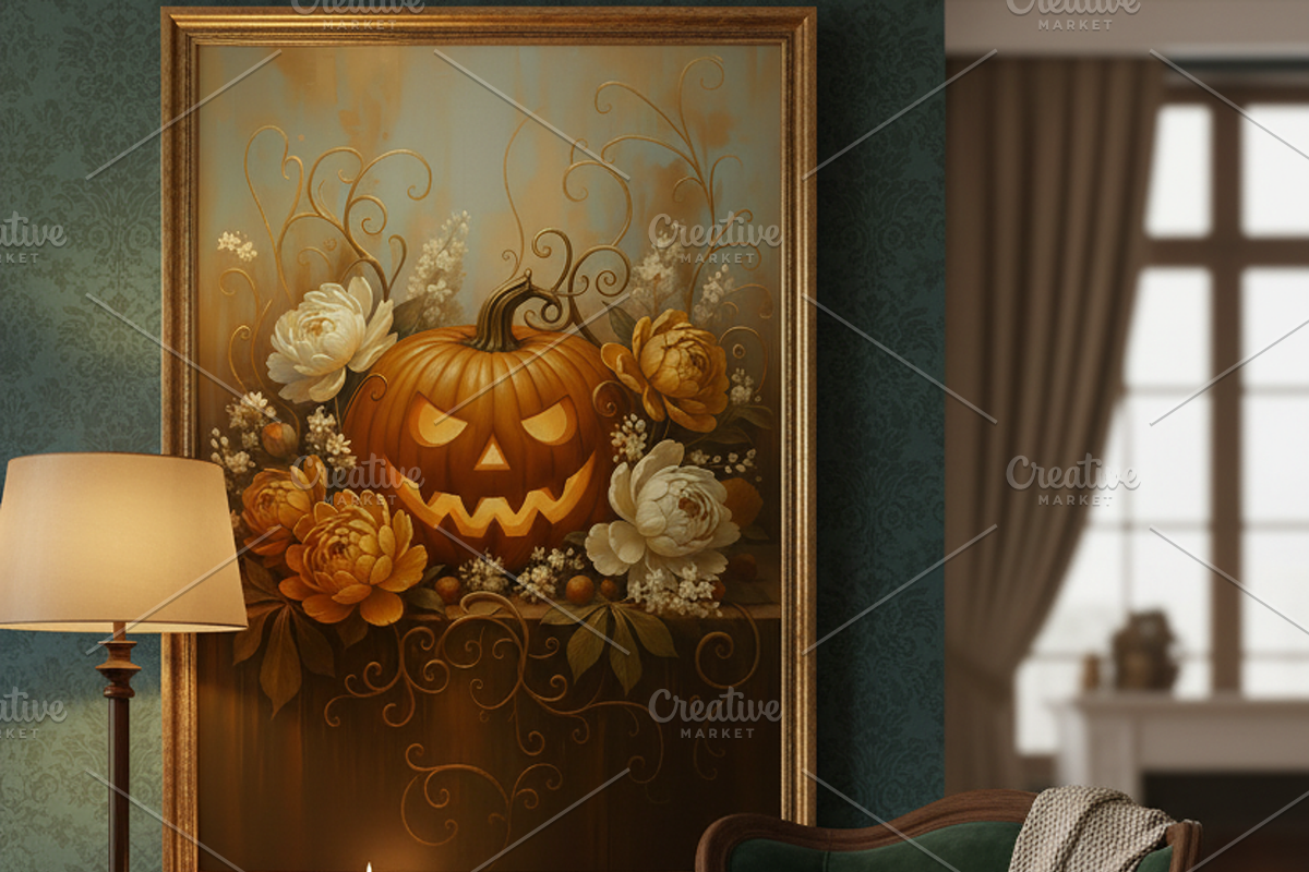 Elegant Gold Floral Halloween Print, a Background Graphic by Floraphoria (Photo 6 of 7)