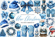 Watercolor Blue Christmas Clipart, an Illustration by SinaCreation (Thumbnail 1 of 5)