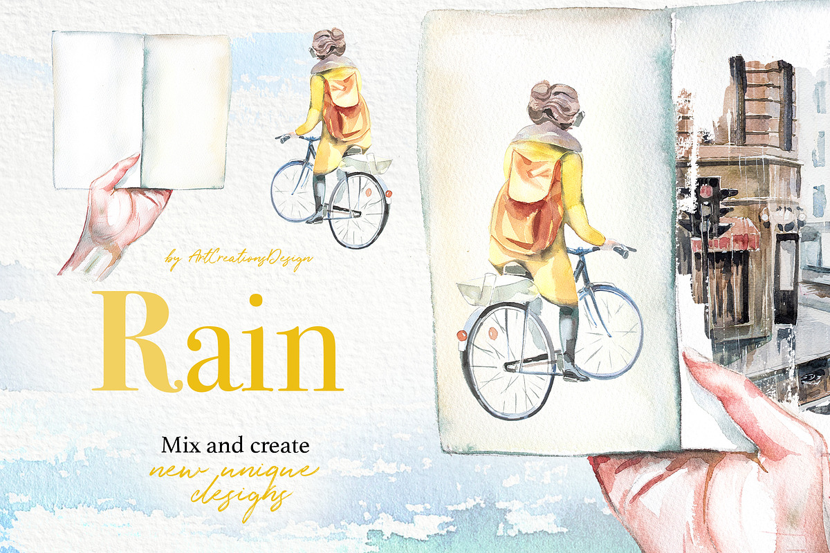 Watercolor Rain Clipart Set, a Seasonal Illustration by ArtCreationsDesign (Photo 9 of 12)