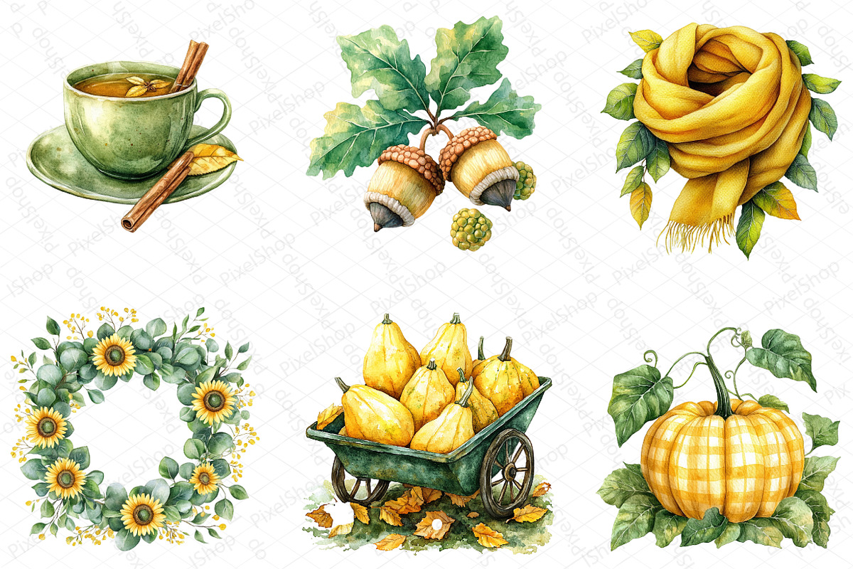 Yellow & Green Autumn Clipart, an Illustration by DreamPrint404 (Photo 2 of 6)
