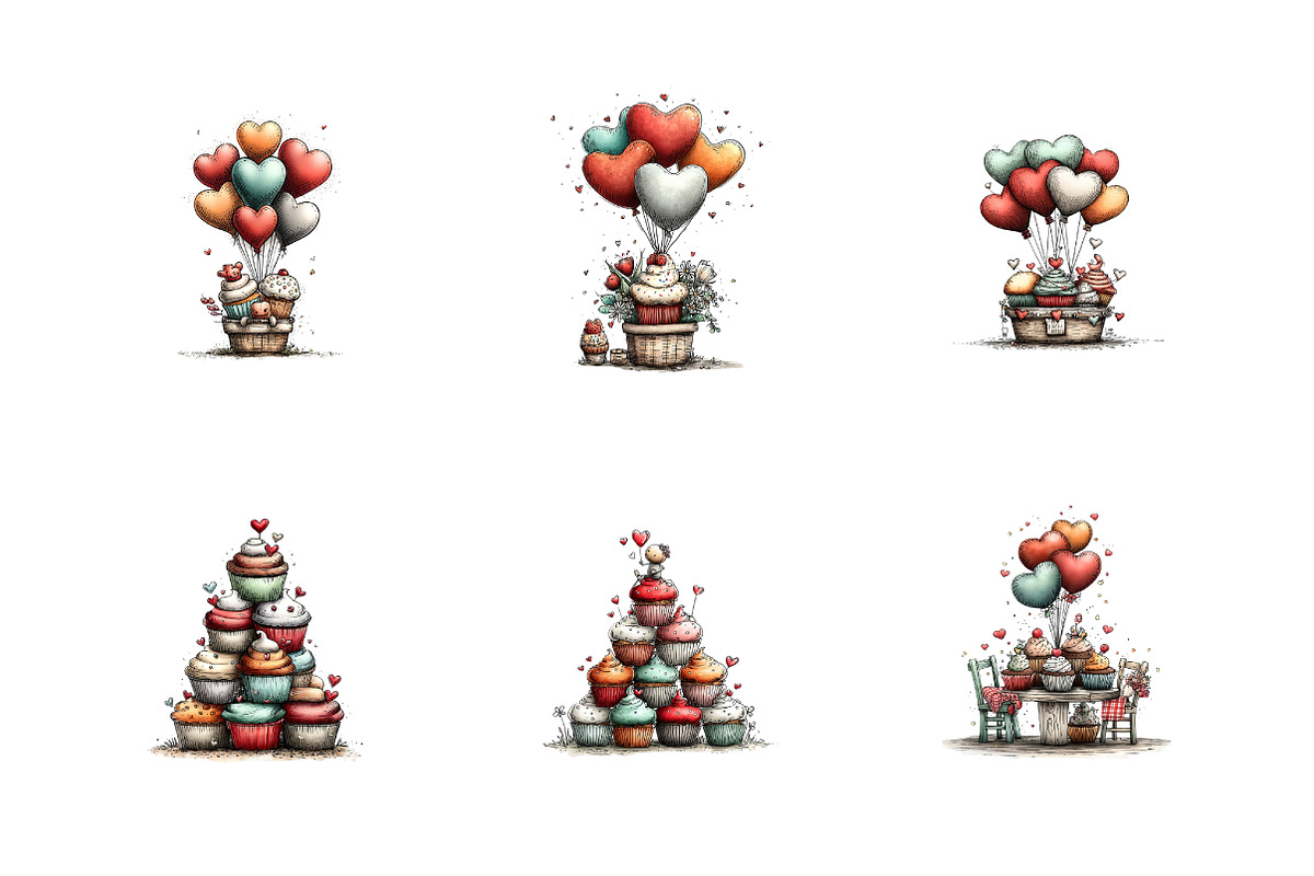 Valentines Cupcakes Clipart PNG, an Illustration by SinaCreation (Photo 3 of 11)