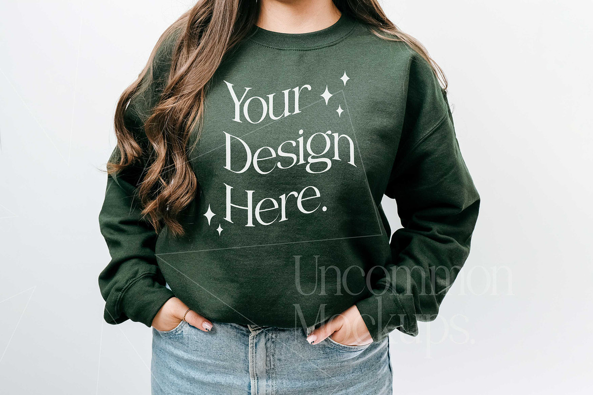 Forest Green Gildan 18000 Mockup x3, a Hoody Mockup by Uncommon Mockups (Photo 3 of 6)