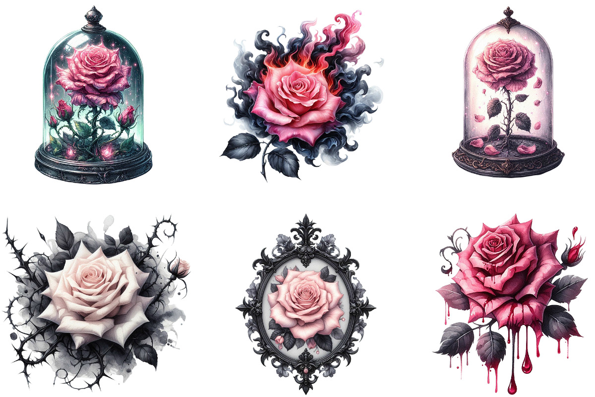 Watercolor Pink Gothic Roses, an Illustration by DreamArtGraphic (Photo 2 of 4)