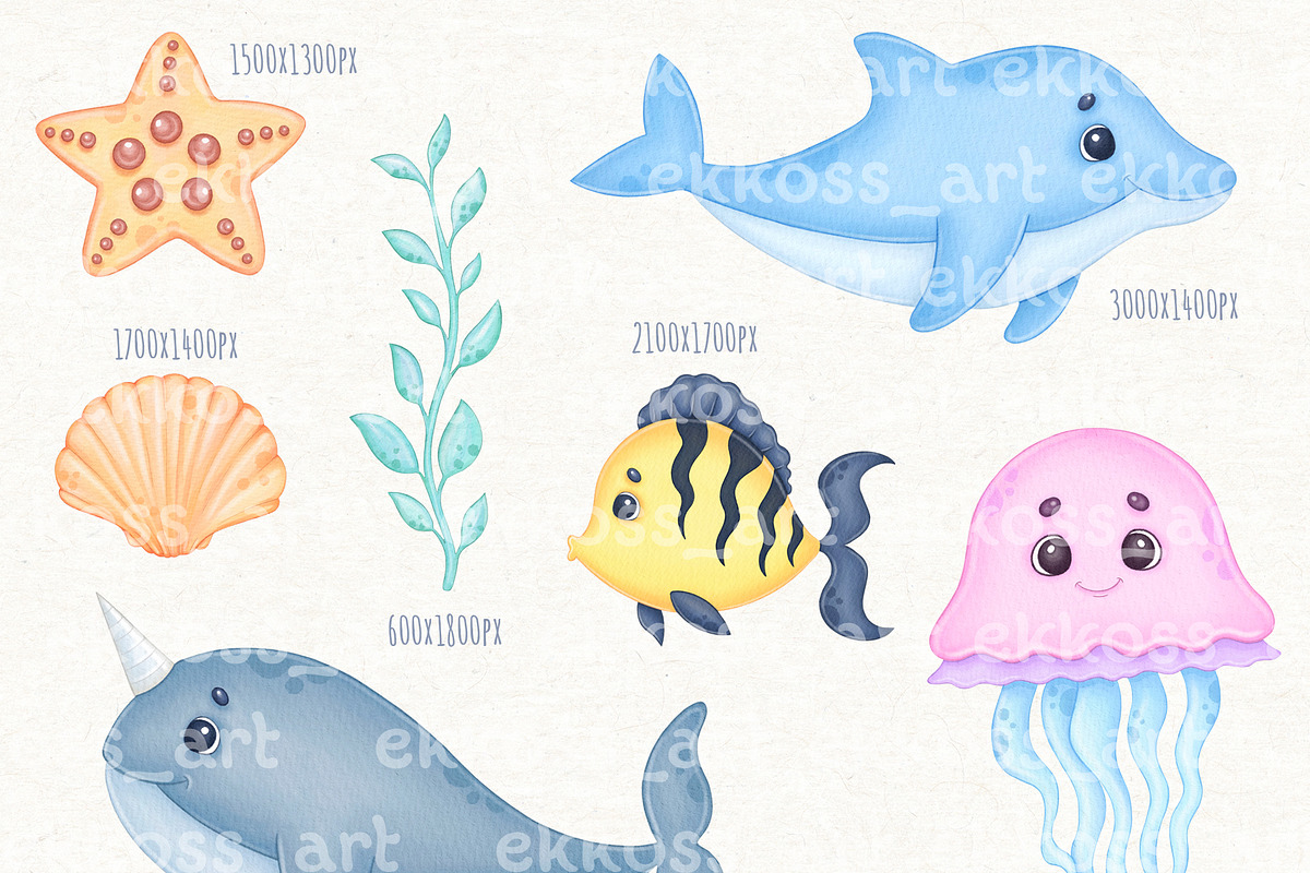 Sea Animals Clipart, Ocean Clipart, an Animal Illustration by ekossa_art (Photo 4 of 6)