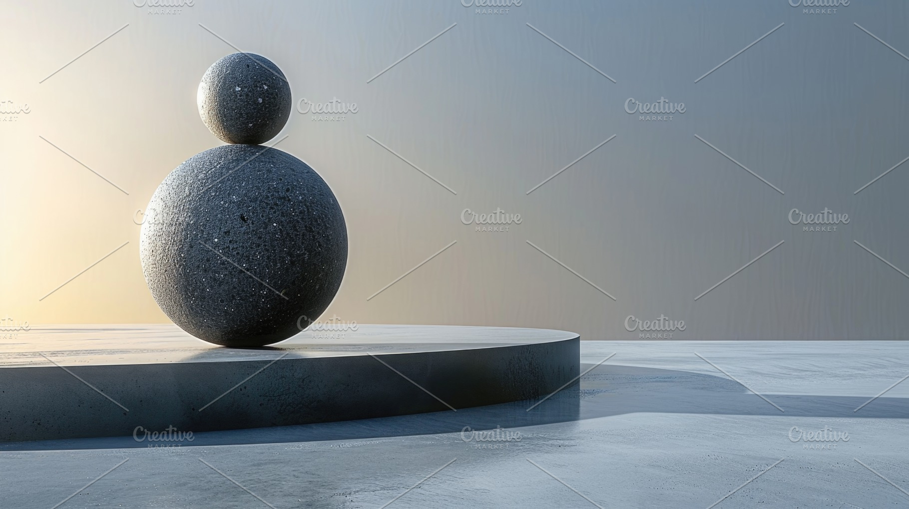 Minimal stone spheres stacked on podium, abstract balance and st, a Nature Photo by José Manuel Gelpi