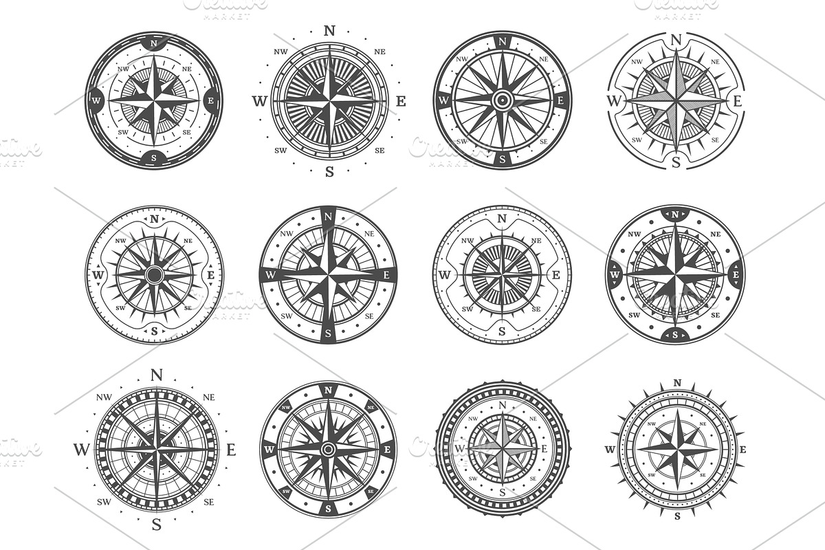 Old compass, wind rose arrows, an Illustration by Vector Tradition