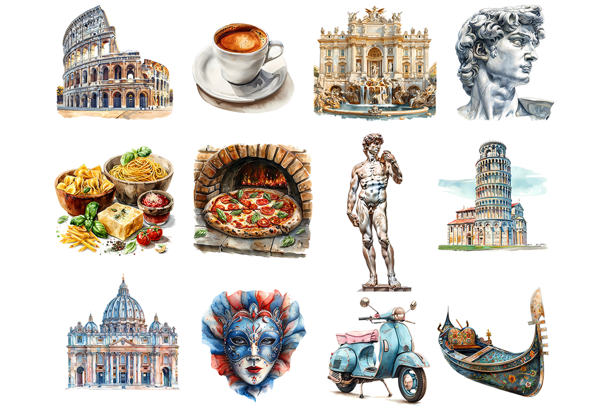 Watercolor Italy clipart, a Decorative Illustration by stickermadness (Photo 3 of 3)