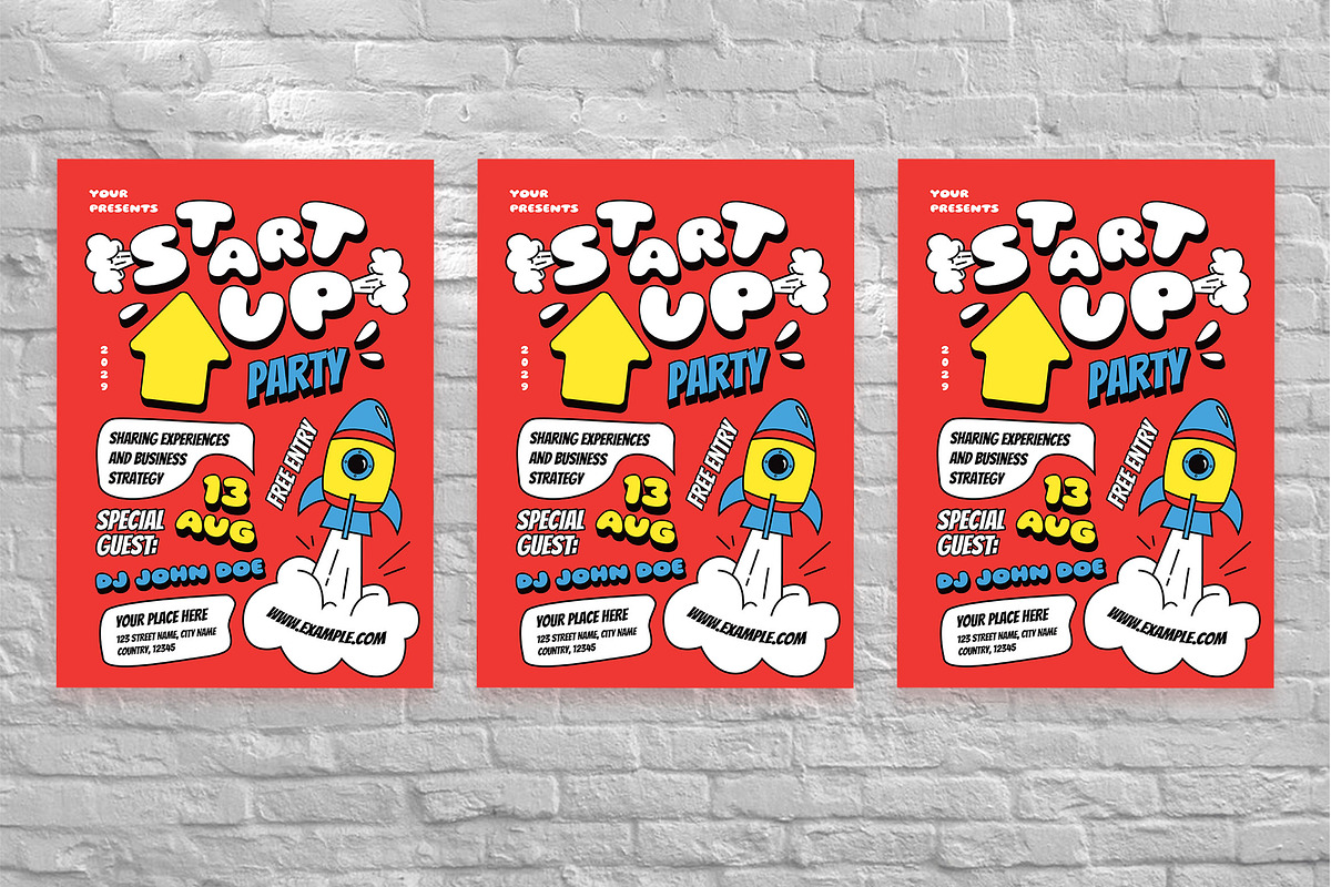 Red Cartoon Startup Party Flyer Set, a Flyer Template by Aiyari Graphic (Photo 3 of 3)