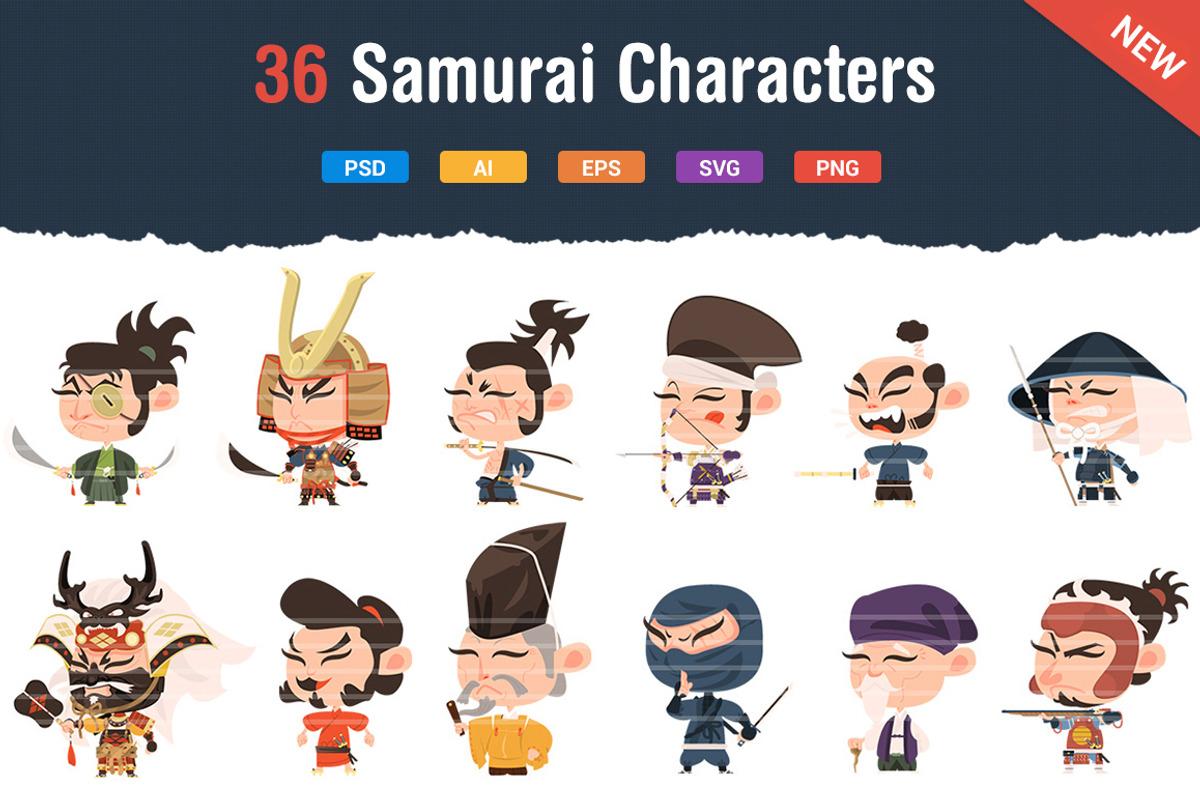 36 Samurai Characters, a Person Illustration by Flat Icons (Photo 1 of 4)