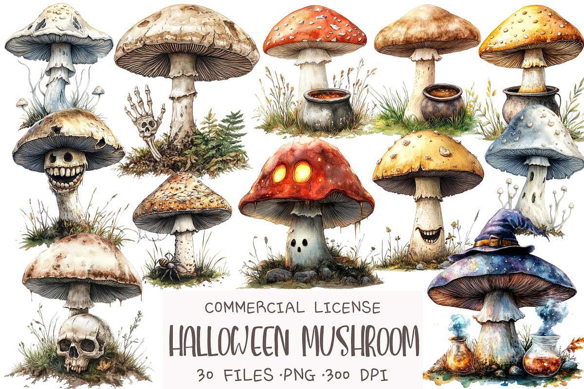 Halloween Mushroom Clipart, an Illustration by OK Design (Photo 1 of 5)