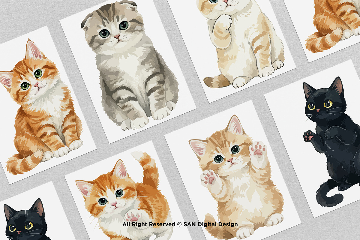 15 Bundle Watercolor Cute Cats Pet, an Animal Illustration by Morspective (Photo 3 of 8)