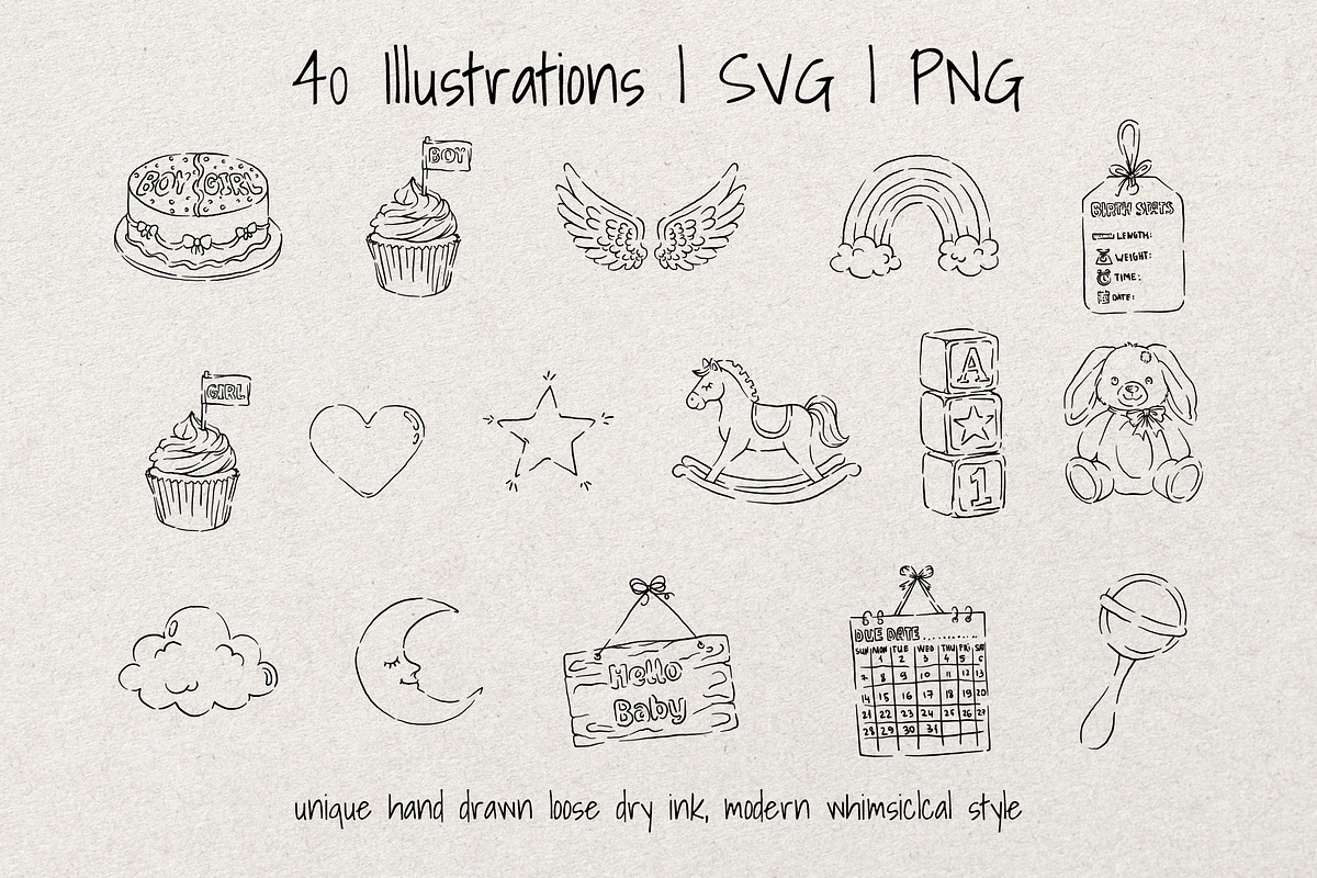 Baby Shower |Whimsical Sketch Bundle, an Illustration by Artalia (Photo 3 of 5)