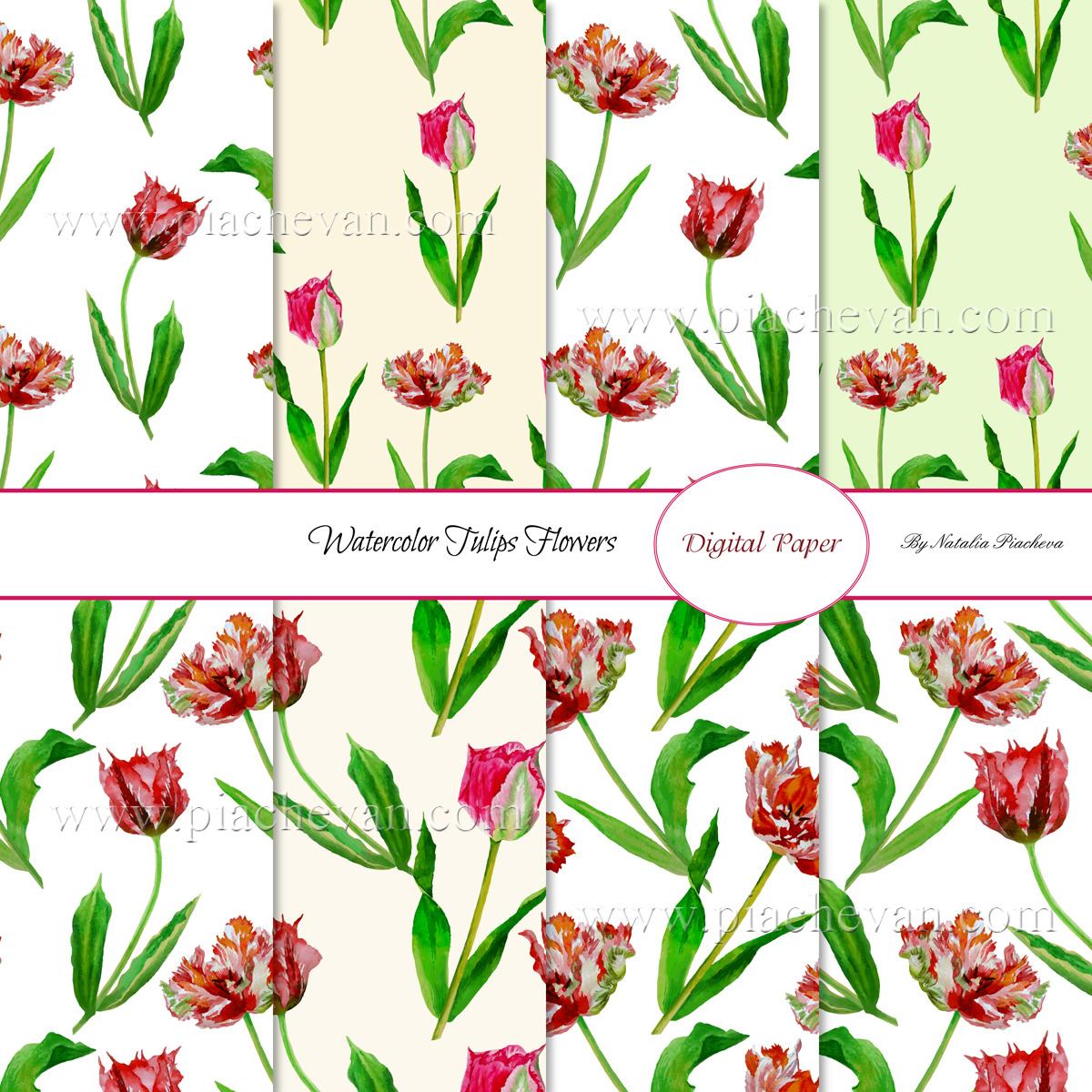 Spring Tulips. 8 Patterns, a Pattern Graphic by Nataliapiache ...