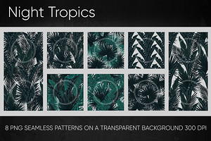 Night Tropics Seamless Patterns