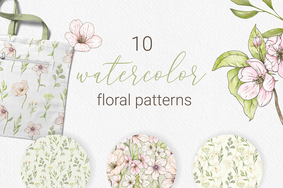10 watercolor floral patterns, a Pattern Graphic by HmarkaShop (Photo 1 of 3)