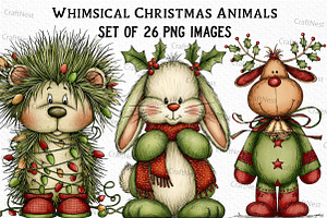 Whimsical Christmas Animals Clipart, an Illustration by Craft Nest