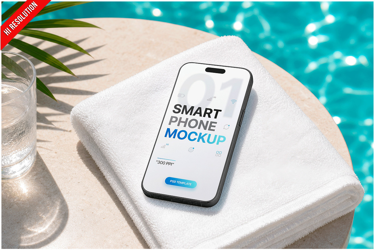 Smartphone Poolside Towel PSD, an iPhone Mockup by Bruno's Shop (Photo 1 of 3)