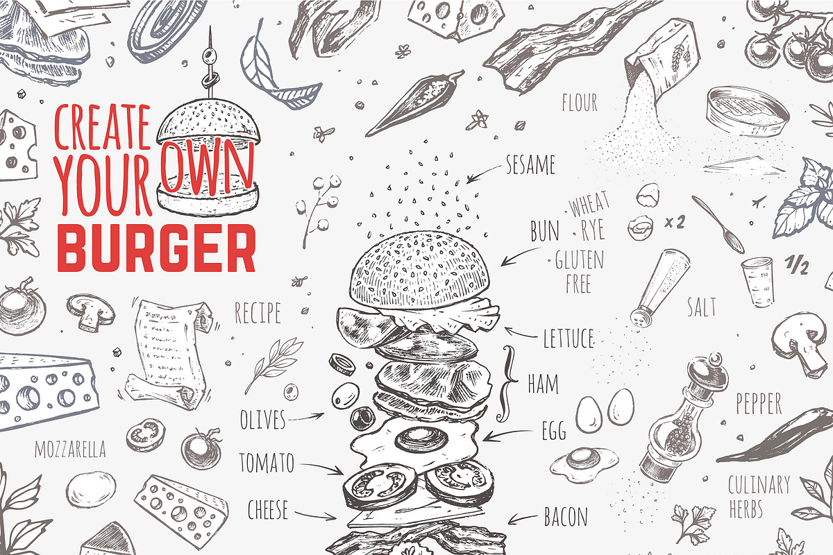 Burger menu. Hand-drawn, a Food Illustration by Margo Miller (Photo 7 of 14)