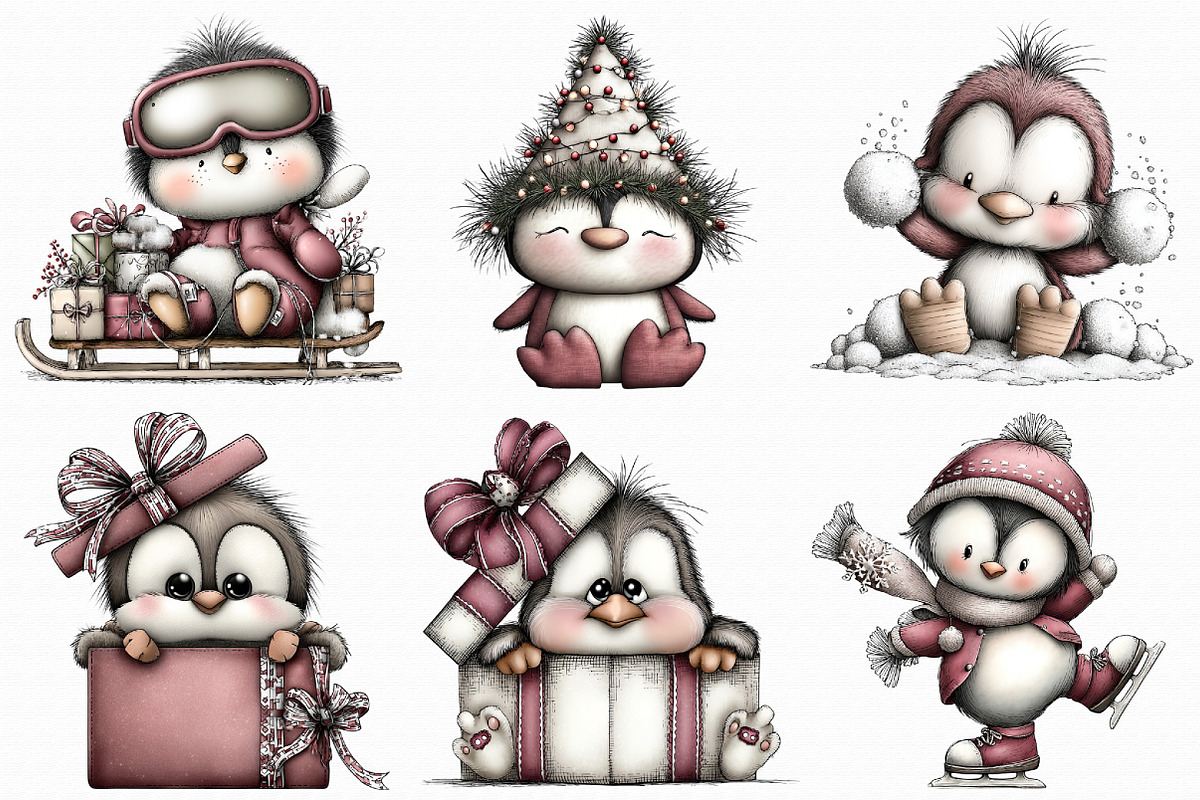 Quirky Christmas Penguin Clipart, an Illustration by Libby Wishes (Photo 2 of 7)