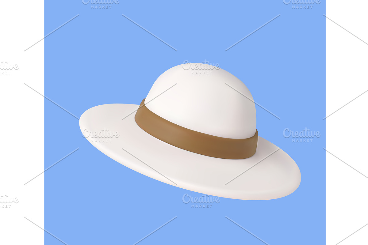 3d cartoon beach hat with ribbon, an Object Illustration by ModVector