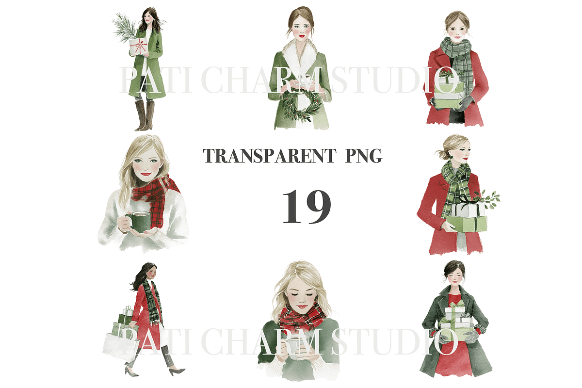 Christmas Woman Clipart Set, a Decorative Illustration by Pati Charm Studio (Photo 3 of 8)