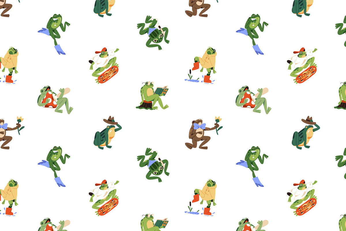 Funny frogs set + seamless patterns, an Animal Illustration by PaperTrident (Photo 4 of 5)