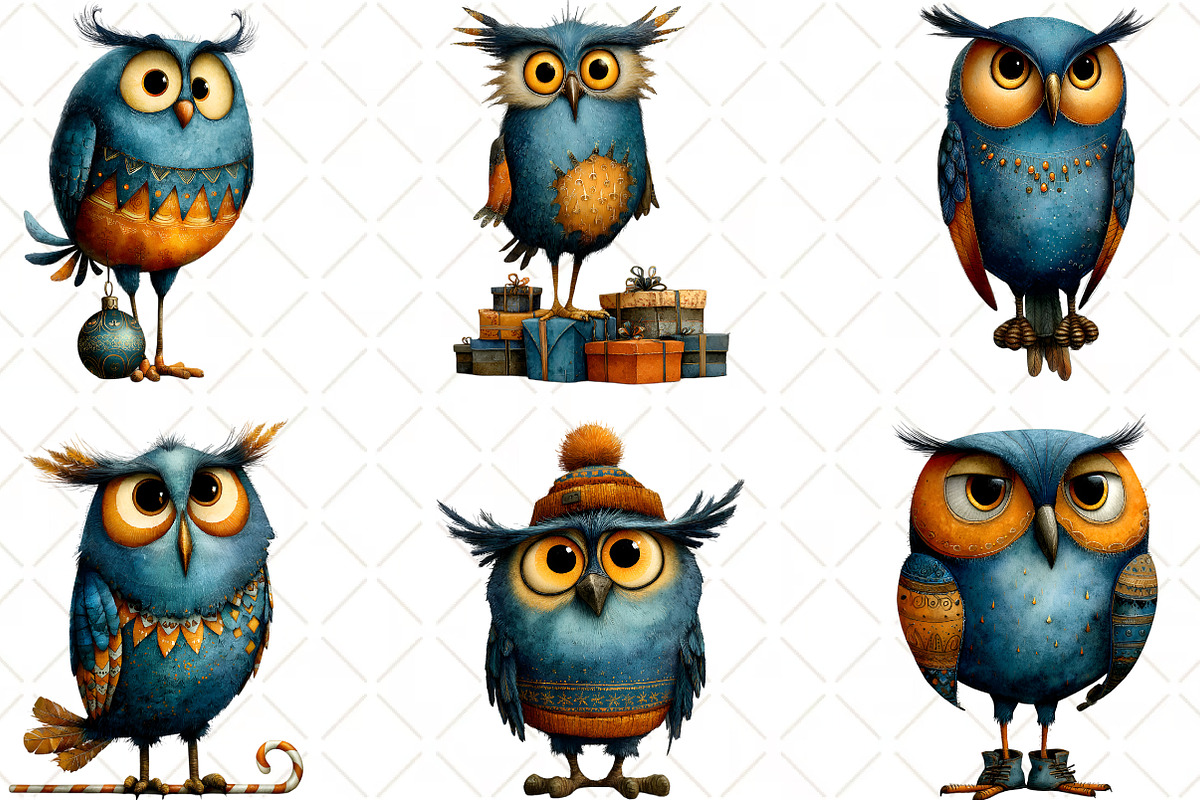 Quirky Christmas Owl Clipart, an Illustration by Black Bird Studio (Photo 2 of 6)